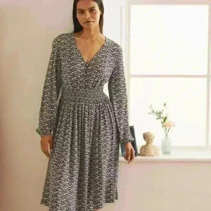 Boden Navy Susannah Smocked Dress